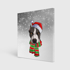 Холст квадратный с принтом Новогодний Питбуль   New Years Pit bull в Екатеринбурге, 100% ПВХ |  | Тематика изображения на принте: christmas | dog | pit bull | santa | дед мороз | зима | новый год | питбуль | рождество | санта | снег | снежинка | собака | собачка | щенок