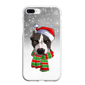 Чехол для iPhone 7Plus/8 Plus матовый с принтом Новогодний Питбуль   New Years Pit bull в Екатеринбурге, Силикон | Область печати: задняя сторона чехла, без боковых панелей | christmas | dog | pit bull | santa | дед мороз | зима | новый год | питбуль | рождество | санта | снег | снежинка | собака | собачка | щенок