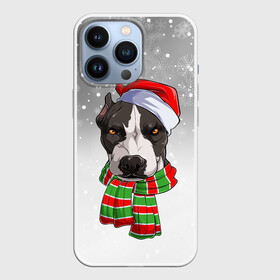 Чехол для iPhone 13 Pro с принтом Новогодний Питбуль   New Years Pit bull в Екатеринбурге,  |  | christmas | dog | pit bull | santa | дед мороз | зима | новый год | питбуль | рождество | санта | снег | снежинка | собака | собачка | щенок