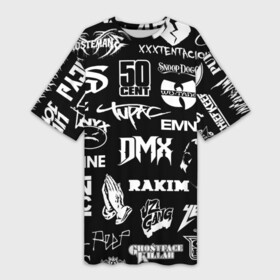Платье-футболка 3D с принтом RAP  HIP HOP LOGOS в Екатеринбурге,  |  | 2pac | 50 cent | cardi b | dmx | dr dre | drake | eminem | ghostface killah | ghostmane | hip hop | jay z | kizaru | lil peep | migos | nas | notorious big | onyx | outkast | queen latifah | rakim | rap | rappers | run dmc | snoop dogg | tay k | tripple r