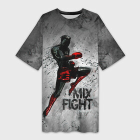 Платье-футболка 3D с принтом MIX FIGHT в Екатеринбурге,  |  | fight | ufc | бокс | боксер | борьба | кикбоксер | хабиб