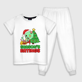 Детская пижама хлопок с принтом Christmas Zombie в Екатеринбурге, 100% хлопок |  брюки и футболка прямого кроя, без карманов, на брюках мягкая резинка на поясе и по низу штанин
 | art | brains | christmas | gift | holiday | new year | tree | zombie | арт | елка | зомби | мозги | новый год | подарок | праздник | рождество
