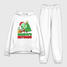 Женский костюм хлопок Oversize с принтом Christmas Zombie в Екатеринбурге,  |  | art | brains | christmas | gift | holiday | new year | tree | zombie | арт | елка | зомби | мозги | новый год | подарок | праздник | рождество