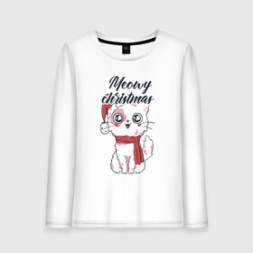 Женский лонгслив хлопок с принтом Christmas Cat в Екатеринбурге, 100% хлопок |  | art | cat | christmas | holiday | new year | арт | кот | котик | кошка | новый год | праздник | рождество