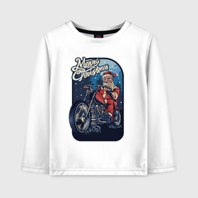 Детский лонгслив хлопок с принтом Santa Biker в Екатеринбурге, 100% хлопок | круглый вырез горловины, полуприлегающий силуэт, длина до линии бедер | art | christmas | motorcycle | new year | santa biker | santa claus | santa on a motorcycle | арт | дед мороз | мотоцикл | новый год | рождество | санта байкер | санта клаус | санта на мотоцикле