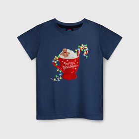 Детская футболка хлопок с принтом Рождественский пряник в Екатеринбурге, 100% хлопок | круглый вырез горловины, полуприлегающий силуэт, длина до линии бедер | гирлянда | еда | кофе | кружка | новый год | праздник | пряник | рождество