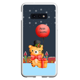Чехол для Samsung S10E с принтом Новогодний тигренок с красным шариком в Екатеринбурге, Силикон | Область печати: задняя сторона чехла, без боковых панелей | 2022 | год тигра | новый год | новый год 2022 | символ года | тигр | тигренок | тигрица | тигры