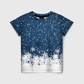 Детская футболка 3D с принтом Snow в Екатеринбурге, 100% гипоаллергенный полиэфир | прямой крой, круглый вырез горловины, длина до линии бедер, чуть спущенное плечо, ткань немного тянется | background | snow | snowflakes | texture | winter | зима | снег | снежинки | текстура | фон