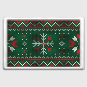 Магнит 45*70 с принтом Knitted Snowflake Pattern в Екатеринбурге, Пластик | Размер: 78*52 мм; Размер печати: 70*45 | background | christmas | holiday | knitted pattern | pattern | snowflakes | trees | winter | вязаный узор | елки | зима | праздник | рождество | снежинки | узор | фон