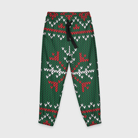 Детские брюки 3D с принтом Knitted Snowflake Pattern в Екатеринбурге, 100% полиэстер | манжеты по низу, эластичный пояс регулируется шнурком, по бокам два кармана без застежек, внутренняя часть кармана из мелкой сетки | background | christmas | holiday | knitted pattern | pattern | snowflakes | trees | winter | вязаный узор | елки | зима | праздник | рождество | снежинки | узор | фон