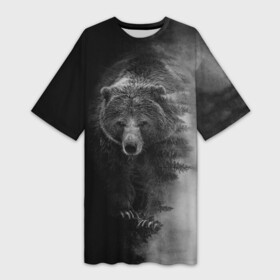 Платье-футболка 3D с принтом EVIL BEAR в Екатеринбурге,  |  | животное | зверь | злой медведь | злой хищник | лес | оскал медведя | охота | охотник | подарок мужчине | природа | тайга