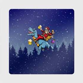 Магнит виниловый Квадрат с принтом Санта Клаус на Пивозавре в Екатеринбурге, полимерный материал с магнитным слоем | размер 9*9 см, закругленные углы | christmas | santa | дед мороз | динозавр | елка | зима | новый год | подарок | рождество | санта | снег | снежинка