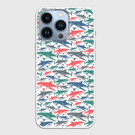 Чехол для iPhone 13 Pro с принтом Разноцветные Акулы в Екатеринбурге,  |  | fish | ocean | predator | shark | white shark | акула | белая акула | зубы | море | морской хищник | океан | рыба | хищная рыба | хищник