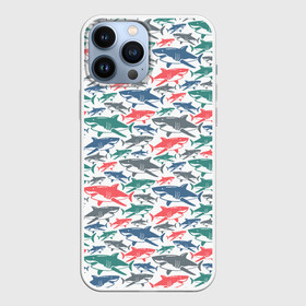 Чехол для iPhone 13 Pro Max с принтом Разноцветные Акулы в Екатеринбурге,  |  | fish | ocean | predator | shark | white shark | акула | белая акула | зубы | море | морской хищник | океан | рыба | хищная рыба | хищник