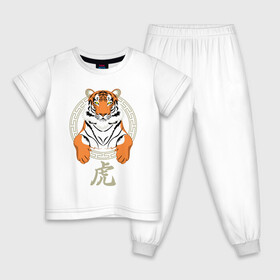 Детская пижама хлопок с принтом Тигр в раме в Екатеринбурге, 100% хлопок |  брюки и футболка прямого кроя, без карманов, на брюках мягкая резинка на поясе и по низу штанин
 | 2022 | chinese character | framed | new year | ornament | powerful | predator | strong | tiger | year of the tiger | yellow look | в рамке | год тигра | жёлтый взгляд | китайский иероглиф | мощный | новый год | орнамент | сильный | тигр | хищник