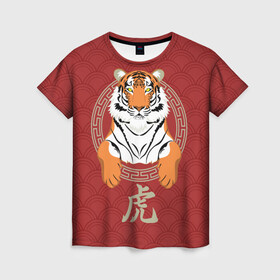Женская футболка 3D с принтом Китайский тигр в раме в Екатеринбурге, 100% полиэфир ( синтетическое хлопкоподобное полотно) | прямой крой, круглый вырез горловины, длина до линии бедер | 2022 | chinese character | framed | new year | ornament | powerful | predator | strong | tiger | year of the tiger | yellow look | в рамке | год тигра | жёлтый взгляд | китайский иероглиф | мощный | новый год | орнамент | сильный | тигр | хищник