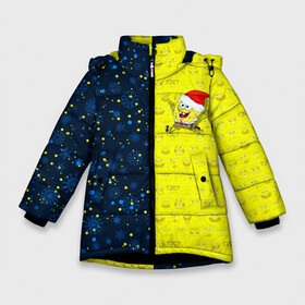 Зимняя куртка для девочек 3D с принтом Новогодний Губка Боб в Екатеринбурге, ткань верха — 100% полиэстер; подклад — 100% полиэстер, утеплитель — 100% полиэстер. | длина ниже бедра, удлиненная спинка, воротник стойка и отстегивающийся капюшон. Есть боковые карманы с листочкой на кнопках, утяжки по низу изделия и внутренний карман на молнии. 

Предусмотрены светоотражающий принт на спинке, радужный светоотражающий элемент на пуллере молнии и на резинке для утяжки. | Тематика изображения на принте: christmas | santa | sponge bob | spongebob | губка боб | дед мороз | зима | квадратные штаны | мультфильм | новый год | рождество | санта | сквэр пэнтс | снег | снежинка | спанч боб