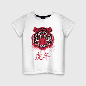 Детская футболка хлопок с принтом Китайский год тигра. в Екатеринбурге, 100% хлопок | круглый вырез горловины, полуприлегающий силуэт, длина до линии бедер | 2022 | chinese | hieroglyph | look | new year | powerful | predator | red | strong | tiger | year of the tiger | взгляд | год тигра | иероглиф | китайский | красный | мощный | новый год | сильный | тигр | хищник