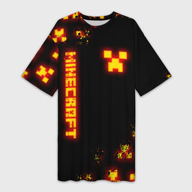 Платье-футболка 3D с принтом MINECRAFT ОГНЕННЫЙ КРИПЕР в Екатеринбурге,  |  | block | creeper | cube | fire | flame | minecraft | pixel | tnt | блок | гаст | геометрия | крафт | крипер | кубики | майнкрафт | огеннный крипер | огонь | пиксели | пламя | тнт