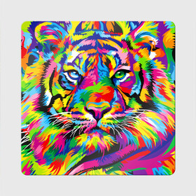 Магнит виниловый Квадрат с принтом Тигр в стиле поп арт в Екатеринбурге, полимерный материал с магнитным слоем | размер 9*9 см, закругленные углы | 2022 | art | beast | mosaic | multicolored head | new year | pop art | predator | rainbow | tiger | year of the tiger | год тигра | зверь | искусство | мозаика | новый год | радужный | разноцветная голова | тигр | хищник