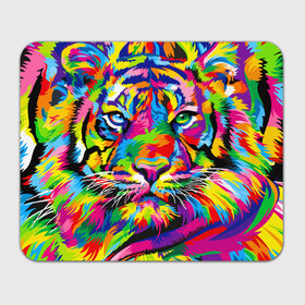 Прямоугольный коврик для мышки с принтом Тигр в стиле поп арт в Екатеринбурге, натуральный каучук | размер 230 х 185 мм; запечатка лицевой стороны | 2022 | art | beast | mosaic | multicolored head | new year | pop art | predator | rainbow | tiger | year of the tiger | год тигра | зверь | искусство | мозаика | новый год | радужный | разноцветная голова | тигр | хищник