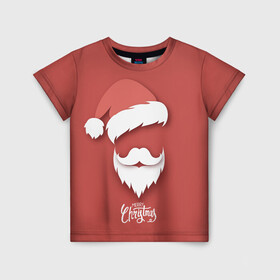 Детская футболка 3D с принтом Merry Christmas | Счастливого Рождества в Екатеринбурге, 100% гипоаллергенный полиэфир | прямой крой, круглый вырез горловины, длина до линии бедер, чуть спущенное плечо, ткань немного тянется | 2022 | christmas | cold | klaus | merry | new | santa | winter | year | борода | год | дед | зима | клаус | мороз | новый | рождество | санта | тигра | холод