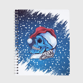 Тетрадь с принтом Merry Christmas | Счастливого Рождества | Skull в Екатеринбурге, 100% бумага | 48 листов, плотность листов — 60 г/м2, плотность картонной обложки — 250 г/м2. Листы скреплены сбоку удобной пружинной спиралью. Уголки страниц и обложки скругленные. Цвет линий — светло-серый
 | 2022 | christmas | cold | klaus | merry | new | santa | skull | snow | winter | year | год | дед | зима | клаус | мороз | новый | рождество | санта | скелет | снег | холод | череп