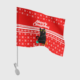 Флаг для автомобиля с принтом MEOW | CHRISTMAS в Екатеринбурге, 100% полиэстер | Размер: 30*21 см | 2020 | 2021 | 2022 | christmas | meow | meowy christmas | merry | кот | леденец | мяу | нг | новогодний | новый год | олени | рождество | свитер | узоры