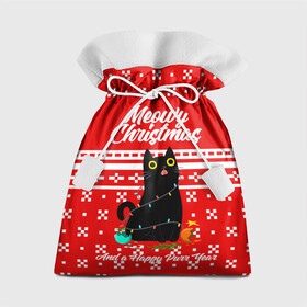 Подарочный 3D мешок с принтом MEOW | CHRISTMAS в Екатеринбурге, 100% полиэстер | Размер: 29*39 см | Тематика изображения на принте: 2020 | 2021 | 2022 | christmas | meow | meowy christmas | merry | кот | леденец | мяу | нг | новогодний | новый год | олени | рождество | свитер | узоры