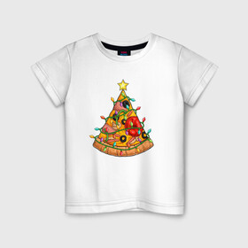 Детская футболка хлопок с принтом Новогодняя Пицца Елка в Екатеринбурге, 100% хлопок | круглый вырез горловины, полуприлегающий силуэт, длина до линии бедер | christmas | pizza | гирлянда | елка | ель | звезда | новый год | пицца | рождество