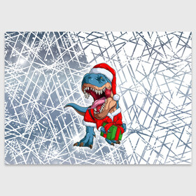 Поздравительная открытка с принтом Санта Динозавр   Dinosanta в Екатеринбурге, 100% бумага | плотность бумаги 280 г/м2, матовая, на обратной стороне линовка и место для марки
 | christmas | dinosaur | santa | дед мороз | динозавр | елка | зима | новый год | подарок | рождество | санта | снег | снежинка