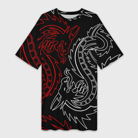 Платье-футболка 3D с принтом БЕЛО КРАСНЫЙ ДРАКОН  RED WHITE DRAGON в Екатеринбурге,  |  | china | dragon | japan | neon | texture | драконы | китай | мифология | неон | неоновые драконы | текстура | япония