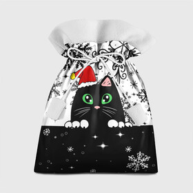 Подарочный 3D мешок с принтом Новогодний кот в колпаке Санты в Екатеринбурге, 100% полиэстер | Размер: 29*39 см | black cat | cat | christmas | kitten | kitty | merry christmas | new year | new year cat | santa | snow | snowflakes | winter | зима | киска | колпак | кот | котенок | кошак | новогодний кот | новый год | подарок | рождество | санта | снег 
