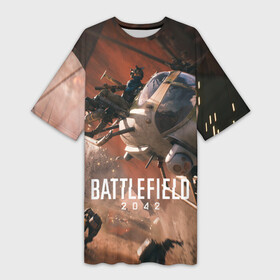 Платье-футболка 3D с принтом Battlefield 2042  Боевой отряд в Екатеринбурге,  |  | 2042 | action | art | battlefield | dice | game | soldier | war | арт | батла | батлфилд | вертолет | война | солдат | шутер