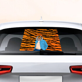 Наклейка на авто - для заднего стекла с принтом Тигр фурри на стиле в Екатеринбурге, ПВХ | Точные размеры наклейки зависят от выбранного изображения (ширина не больше 75 мм, высота не больше 45 мм) | furry | tiger | восточный тигр | год тигра | кошка | лоу поли | тигр | тигренок | хищник
