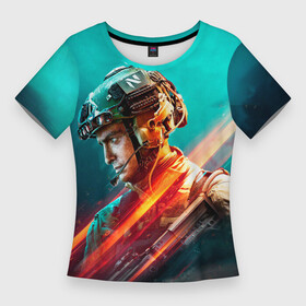 Женская футболка 3D Slim с принтом БФ6 (Battlefield2042) в Екатеринбурге,  |  | battlefield | battlefield2042 | electronic arts | бф | игры