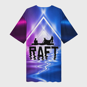 Платье-футболка 3D с принтом Neon Ruft в Екатеринбурге,  |  | game | gamer | pc | player | ps | raft | shark | top | trend | xbox | акула | в топе | игра | игрок | пк | плот | пс | тренд