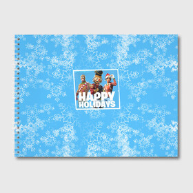 Альбом для рисования с принтом Happy holidays Fortnite в Екатеринбурге, 100% бумага
 | матовая бумага, плотность 200 мг. | игра | персонажи | снег | снежинки | фото