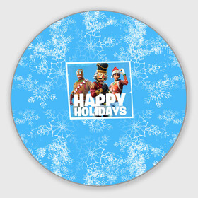 Круглый коврик для мышки с принтом Happy holidays Fortnite в Екатеринбурге, резина и полиэстер | круглая форма, изображение наносится на всю лицевую часть | игра | персонажи | снег | снежинки | фото