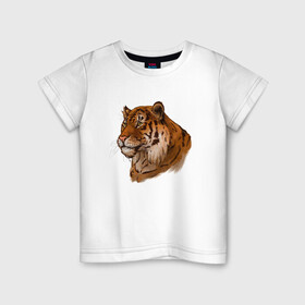 Детская футболка хлопок с принтом Тигр маслом в Екатеринбурге, 100% хлопок | круглый вырез горловины, полуприлегающий силуэт, длина до линии бедер | 2022 | иллюстрация | новый год | рисунок | скетч | тигр