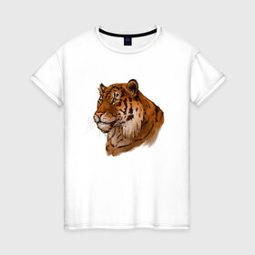Женская футболка хлопок с принтом Тигр маслом в Екатеринбурге, 100% хлопок | прямой крой, круглый вырез горловины, длина до линии бедер, слегка спущенное плечо | 2022 | иллюстрация | новый год | рисунок | скетч | тигр