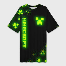 Платье-футболка 3D с принтом MINECRAFT NEON LOGO CREEPER в Екатеринбурге,  |  | block | creeper | cube | minecraft | pixel | tnt | toxic | блок | гаст | геометрия | крафт | крипер | кубики | майнкрафт | неон | пиксели | тнт | токсик