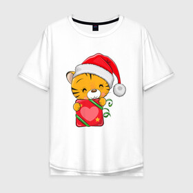 Мужская футболка хлопок Oversize с принтом Подарок   год тигра в Екатеринбурге, 100% хлопок | свободный крой, круглый ворот, “спинка” длиннее передней части | 2022 | год тигра | новый год | новый год 2022 | символ года | тигр | тигренок | тигрица | тигры
