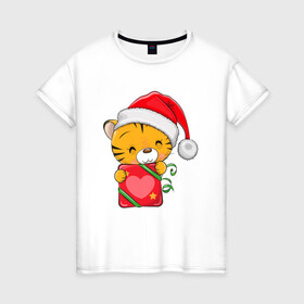 Женская футболка хлопок с принтом Подарок   год тигра в Екатеринбурге, 100% хлопок | прямой крой, круглый вырез горловины, длина до линии бедер, слегка спущенное плечо | 2022 | год тигра | новый год | новый год 2022 | символ года | тигр | тигренок | тигрица | тигры