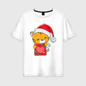 Женская футболка хлопок Oversize с принтом Подарок   год тигра в Екатеринбурге, 100% хлопок | свободный крой, круглый ворот, спущенный рукав, длина до линии бедер
 | 2022 | год тигра | новый год | новый год 2022 | символ года | тигр | тигренок | тигрица | тигры