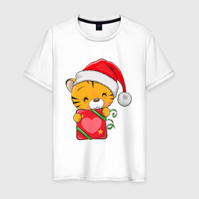 Мужская футболка хлопок с принтом Подарок   год тигра в Екатеринбурге, 100% хлопок | прямой крой, круглый вырез горловины, длина до линии бедер, слегка спущенное плечо. | 2022 | год тигра | новый год | новый год 2022 | символ года | тигр | тигренок | тигрица | тигры