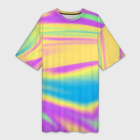 Платье-футболка 3D с принтом Holographic Neon Waves в Екатеринбурге,  |  | abstract | gradient | holographic | neon | neon stripes | rainbow | stripes | vaporwave | wave | абстрактный узор | абстракция | волны | голографические | градиент | краски | красочный | линии | неоновые полосы | полосы | радужный