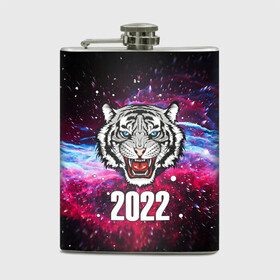 Фляга с принтом ЧЁРНЫЙ ТИГР НОВЫЙ ГОД 2022   GRAY TIGER NEW YEAR в Екатеринбурге, металлический корпус | емкость 0,22 л, размер 125 х 94 мм. Виниловая наклейка запечатывается полностью | 2022 | beast | merry christmas | new year | red bow | santa hat | snow | tiger | winter | winter is coming | year of the tiger | год тигра | дед мороз | животные | звери | зверь | зима | зима 2022 | зима близко | новог | новогодни