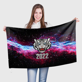 Флаг 3D с принтом ЧЁРНЫЙ ТИГР НОВЫЙ ГОД 2022   GRAY TIGER NEW YEAR в Екатеринбурге, 100% полиэстер | плотность ткани — 95 г/м2, размер — 67 х 109 см. Принт наносится с одной стороны | 2022 | beast | merry christmas | new year | red bow | santa hat | snow | tiger | winter | winter is coming | year of the tiger | год тигра | дед мороз | животные | звери | зверь | зима | зима 2022 | зима близко | новог | новогодни