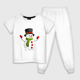 Детская пижама хлопок с принтом Новогодний снеговик с перчатками в Екатеринбурге, 100% хлопок |  брюки и футболка прямого кроя, без карманов, на брюках мягкая резинка на поясе и по низу штанин
 | 2022 | new year | новогодний снеговик | новый год | перчатки | снеговик